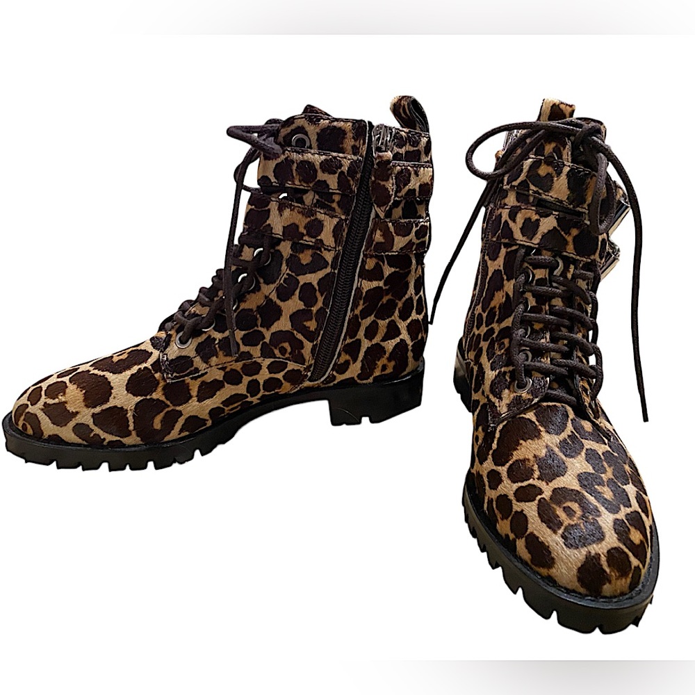 REBECCA MINKOFF Jaiden Calf Hair Leopard Combat Bootie Size 6.5 - Picture 5 of 9
